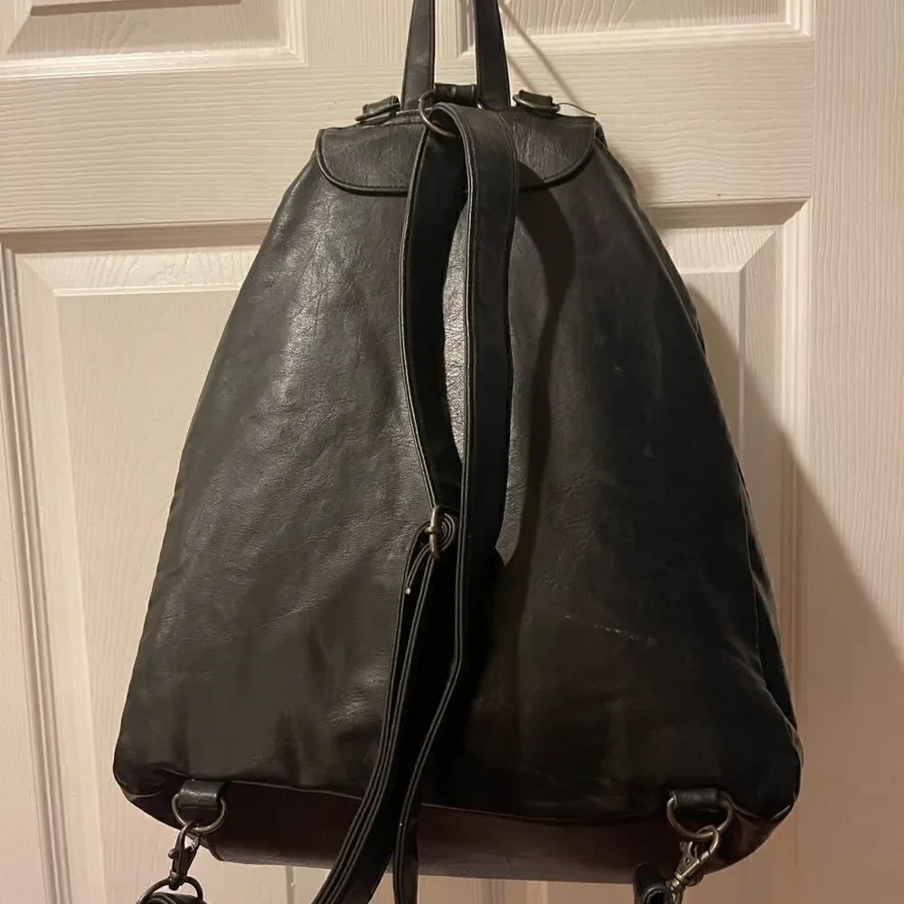 Tandem Cypress Woods Black stimulated leather backpack antique tone hardwares